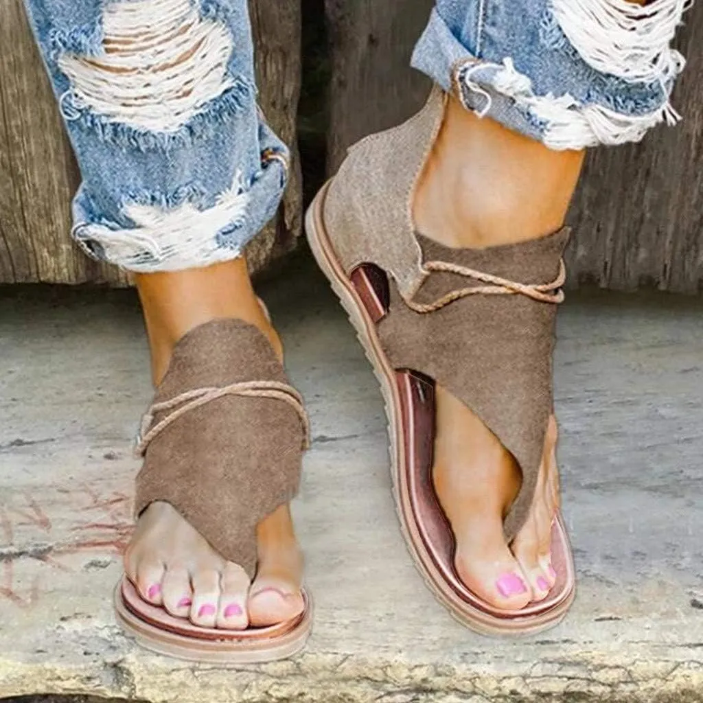 Women Summer -Toe Shoes Zipper Comfy Sandals Lady Casual Beach Sandals