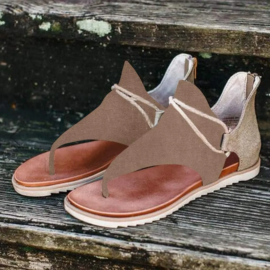 Women Summer -Toe Shoes Zipper Comfy Sandals Lady Casual Beach Sandals