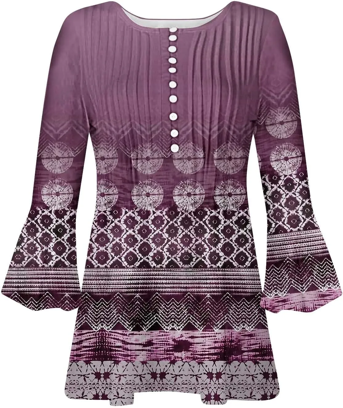 Women Summer Tops Fashion Casual Petal 3/4 Sleeve Button Down Shirts Funny Print Bohemian Empire Waist Boho Tunic Top