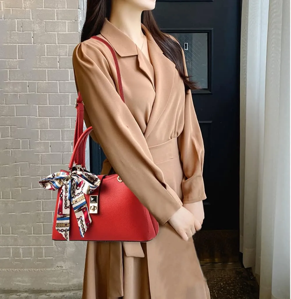 Women Top Handle Crossbody Bag Large Ladies Satchel Handbag Fashion Vegan Leather Shoulder Bag Tote Purses (Red-A)