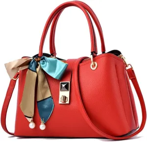 Women Top Handle Crossbody Bag Large Ladies Satchel Handbag Fashion Vegan Leather Shoulder Bag Tote Purses (Red-A)