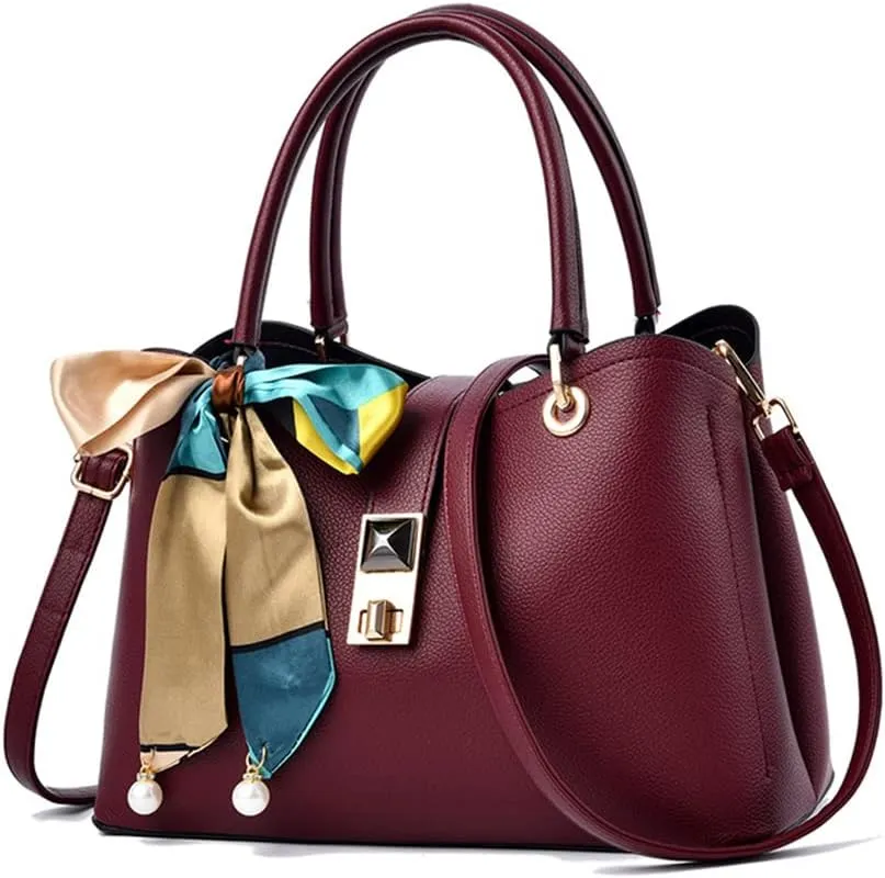 Women Top Handle Crossbody Bag Large Ladies Satchel Handbag Fashion Vegan Leather Shoulder Bag Tote Purses (Red-A)