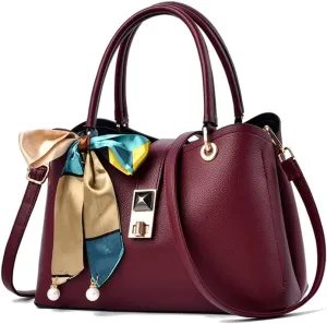 Women Top Handle Crossbody Bag Large Ladies Satchel Handbag Fashion Vegan Leather Shoulder Bag Tote Purses (Red-A)