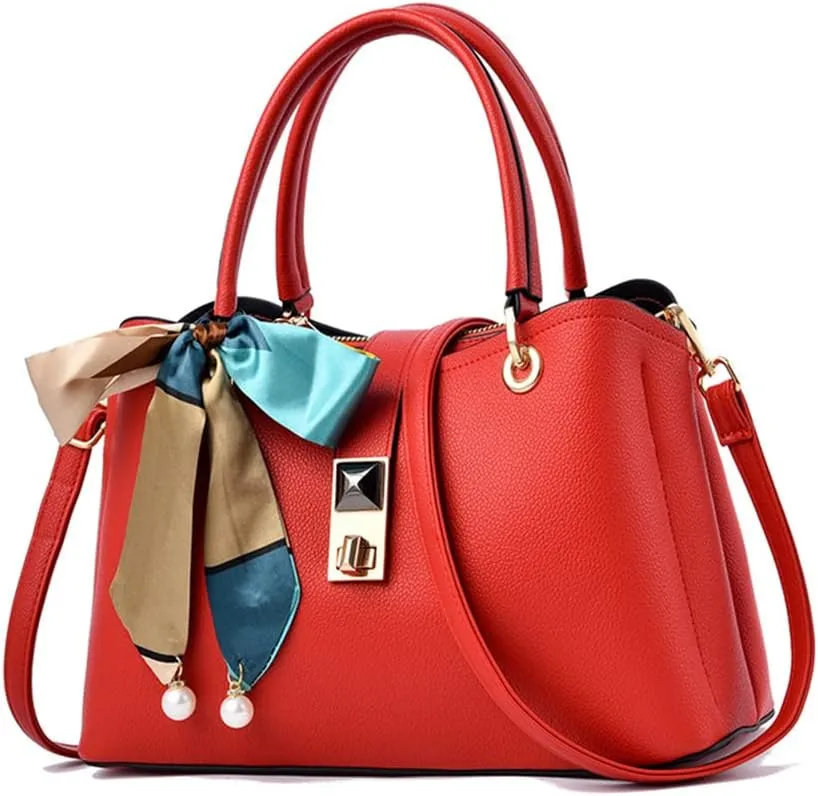 Women Top Handle Crossbody Bag Large Ladies Satchel Handbag Fashion Vegan Leather Shoulder Bag Tote Purses (Red-A)