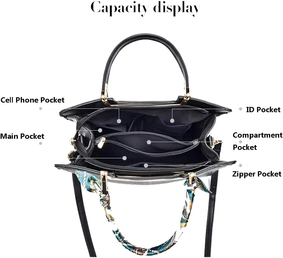 Women Top Handle Satchel Handbag Crocodile Pattern Leather Tote Elegant Large Crossbody Bag Purse with Zipper (Blue)