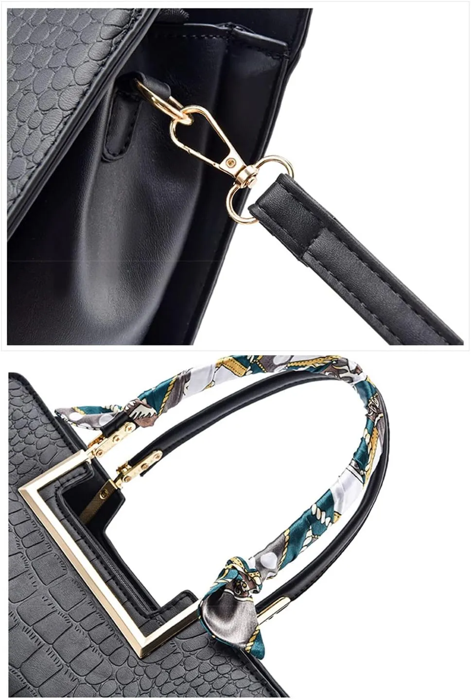 Women Top Handle Satchel Handbag Crocodile Pattern Leather Tote Elegant Large Crossbody Bag Purse with Zipper (Blue)