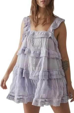 Women Y2k Flowy Ruffle Patchwork Dress Lace Slip Mini Dress Bow Tie Backless Cut Out Tiered Summer Casual Sundress