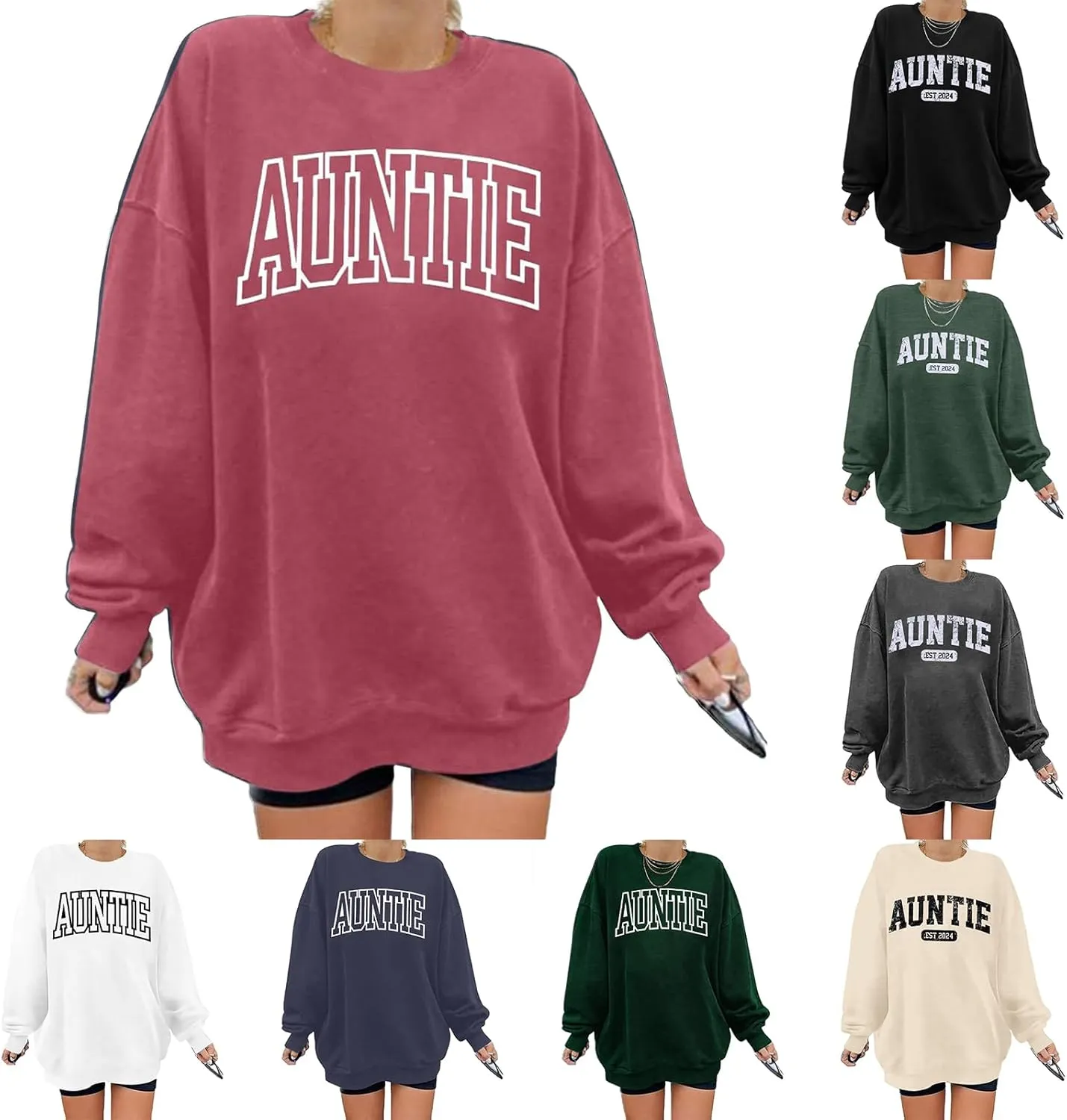 Womens Aunt Sweatshirt Auntie Letter Print Long Sleeve Pullover Top Oversized Cool Aunt Embroidered Crewneck Shirts