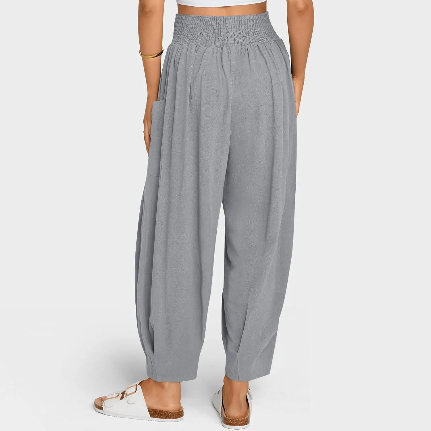 Women's Baggy Harem Pants Comfy Loose Summer Pants High Waisted Boho Beach Pants Trendy Travel Pants with Pockets