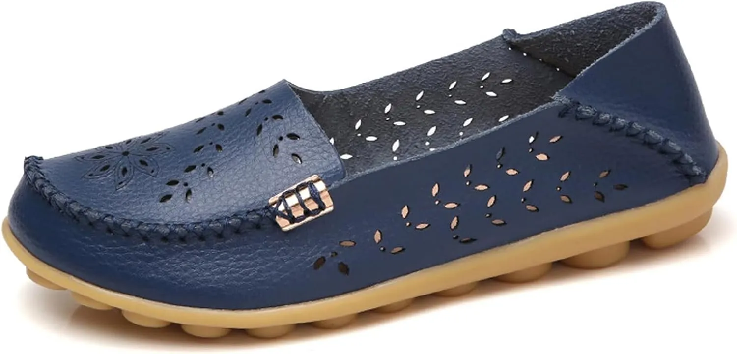 Womens Boat Shoes Comfort Walking Cute Flat Loafer Hollow Flowers Breathable Sandals, Summer Casual Closed Toe Flat Sandals Comfortable Slip On Boat Shoe All Day Comfort