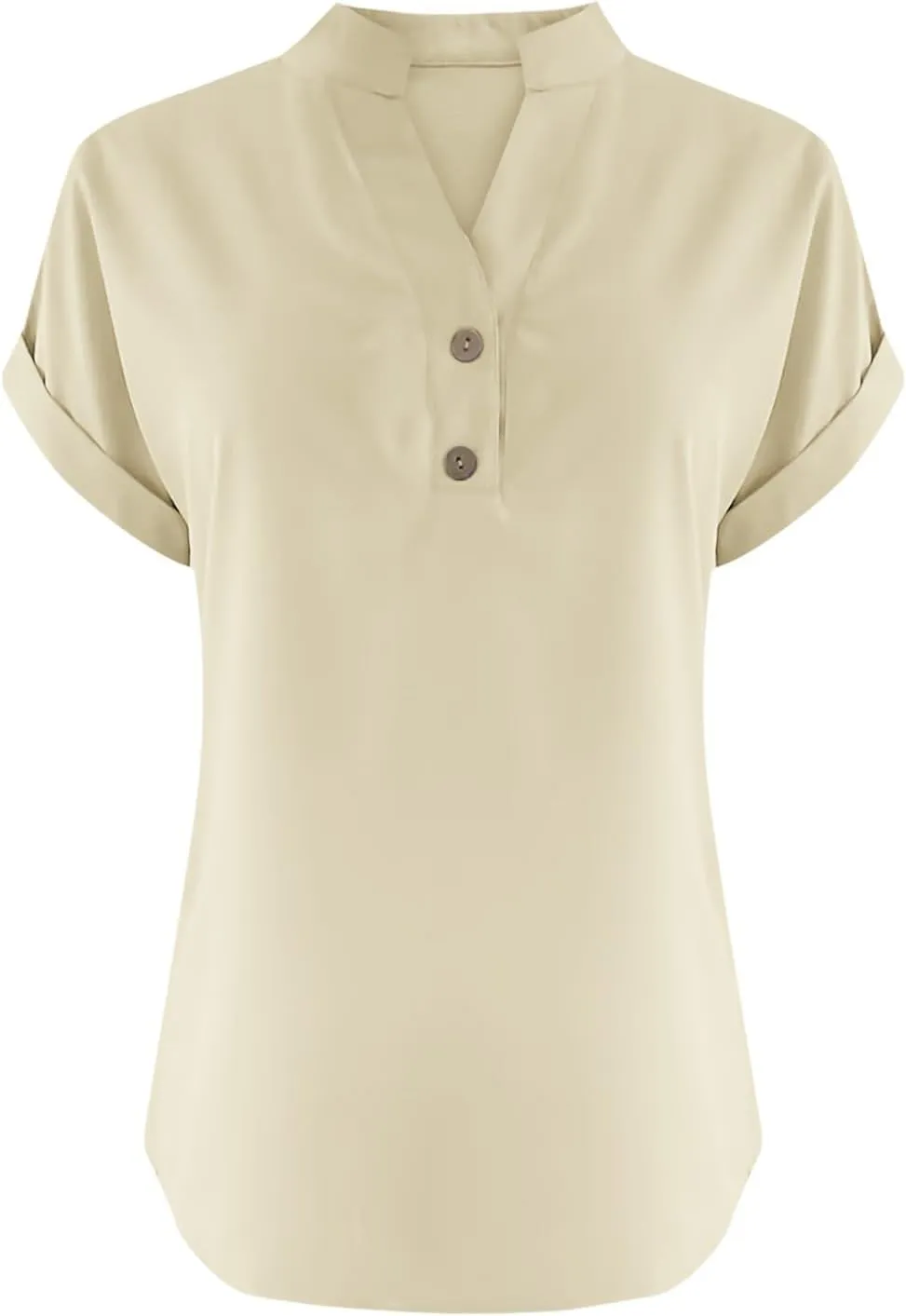 Womens Button Down Linen Shirt Short Sleeve V Neck Shirts Solid Color Comfy Tops Summer Casual Dressy Tunic Top