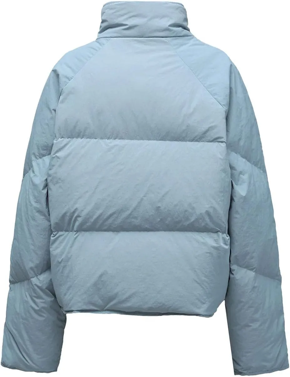 Women's Button Stand Collar Cotton-Padded Jacket Casual Thicken Warm Solid Parka Coat