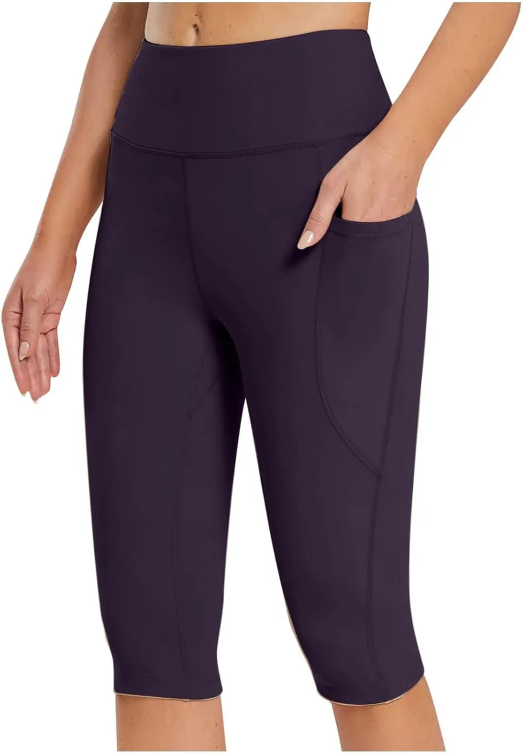 Womens Capri Leggings, Women's Casual Knee Length Capris Workout Summer High Waist Yoga Pants Soft Solid Short Leggings