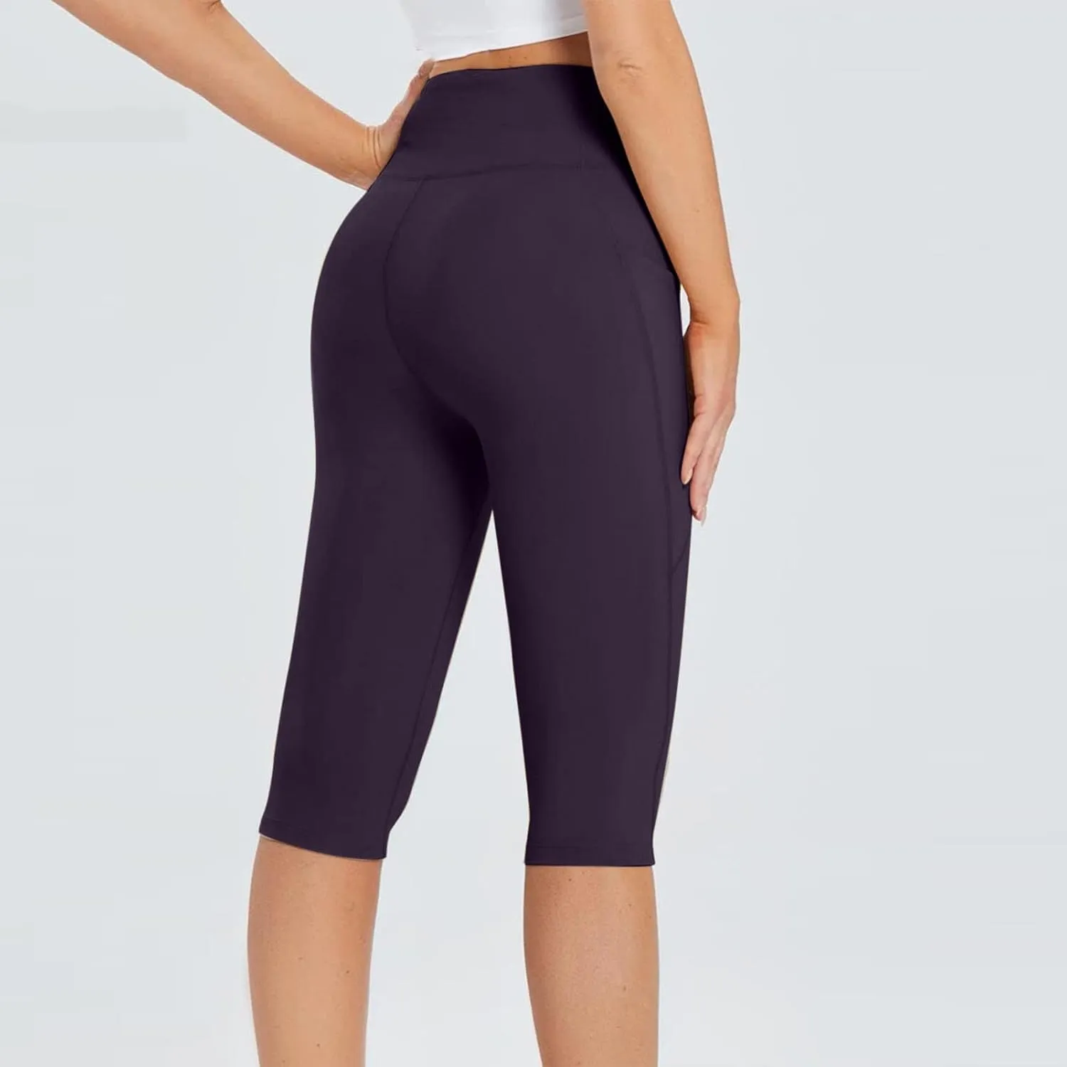 Womens Capri Leggings, Women's Casual Knee Length Capris Workout Summer High Waist Yoga Pants Soft Solid Short Leggings