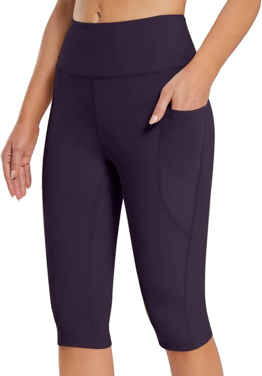 Womens Capri Leggings, Women's Casual Knee Length Capris Workout Summer High Waist Yoga Pants Soft Solid Short Leggings