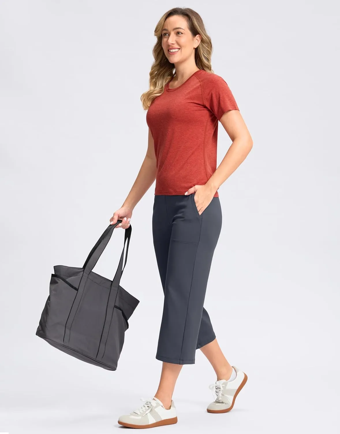 Women's Capri Pants with Pockets High Waist Yoga Pants Wide Leg Workout Crop Summer Pants for Casual, Travel, Exercise