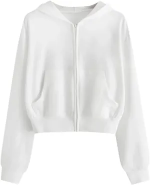 Women's Casual Drawstring Zip Up Hoodies Cute Workout Long Sleeve Crop Tops Trendy Lightweight Pockets Sweatshirts