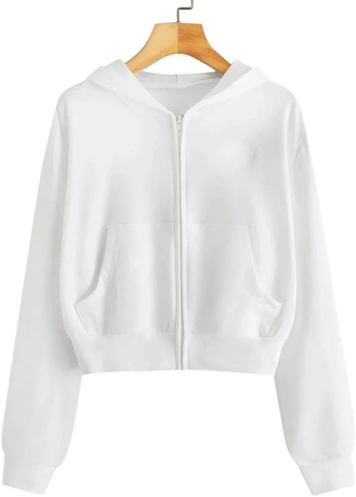 Women's Casual Drawstring Zip Up Hoodies Cute Workout Long Sleeve Crop Tops Trendy Lightweight Pockets Sweatshirts