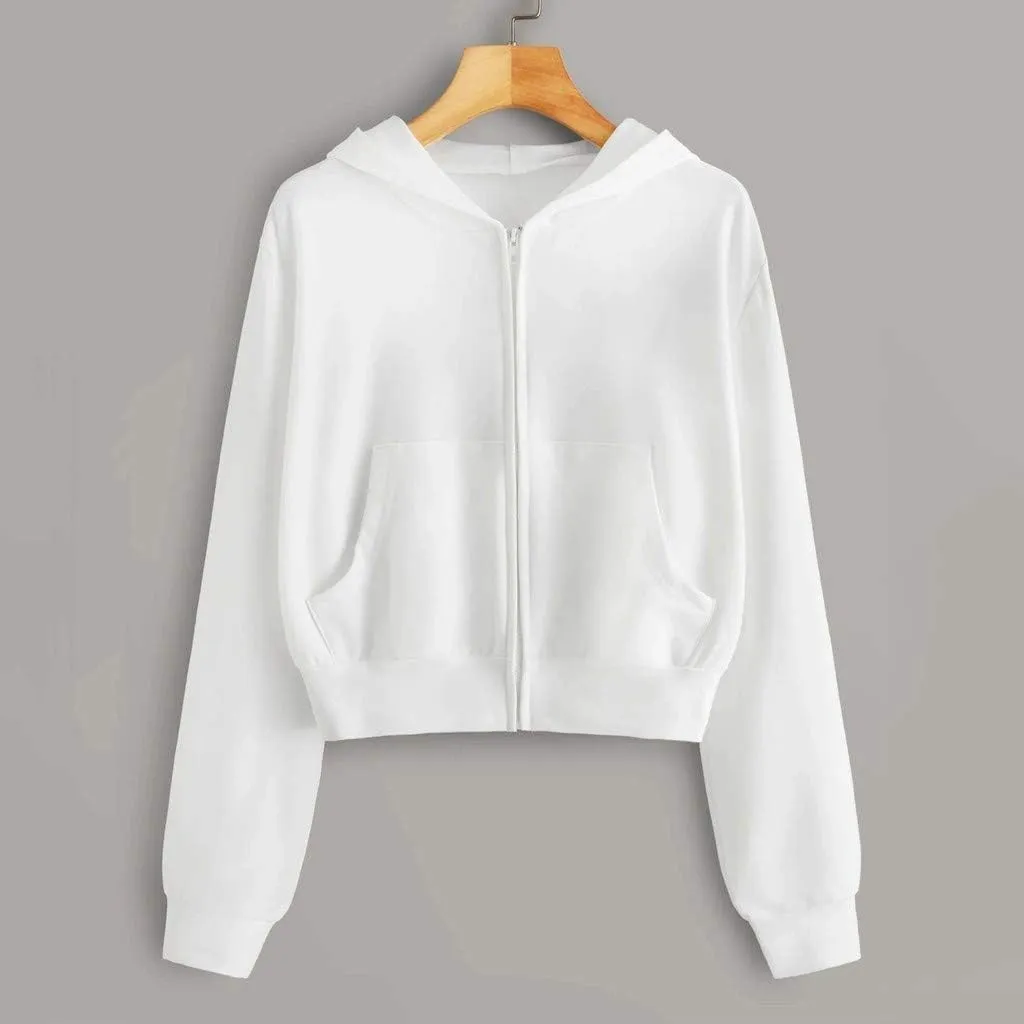 Women's Casual Drawstring Zip Up Hoodies Cute Workout Long Sleeve Crop Tops Trendy Lightweight Pockets Sweatshirts
