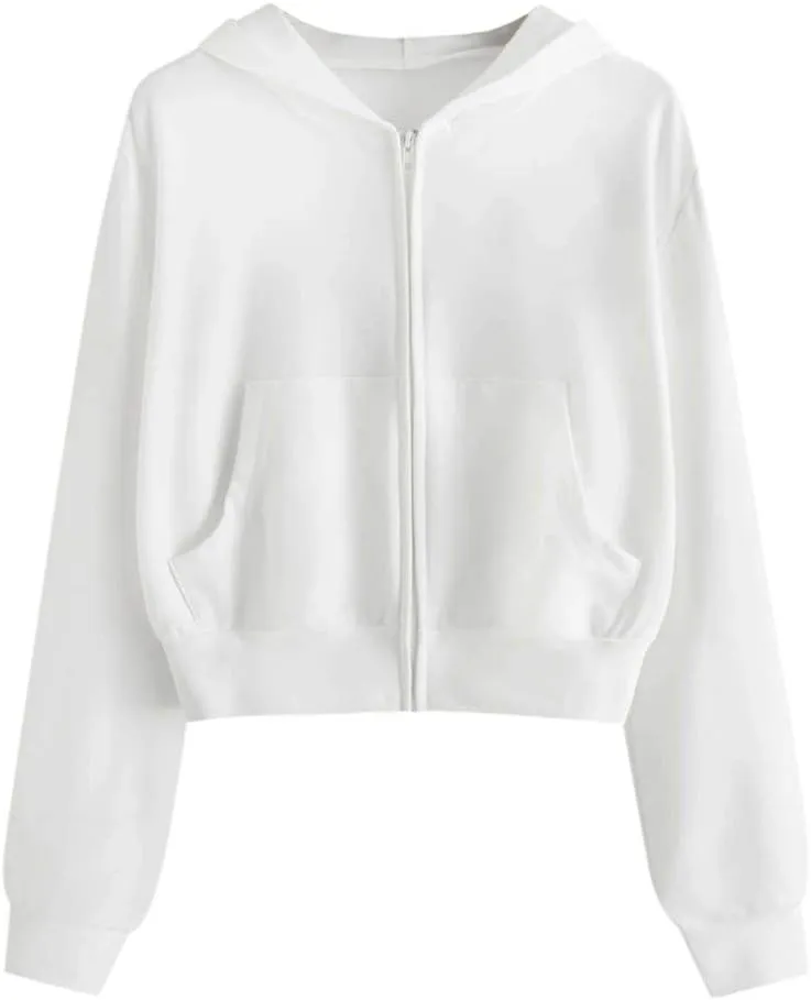 Women's Casual Drawstring Zip Up Hoodies Cute Workout Long Sleeve Crop Tops Trendy Lightweight Pockets Sweatshirts