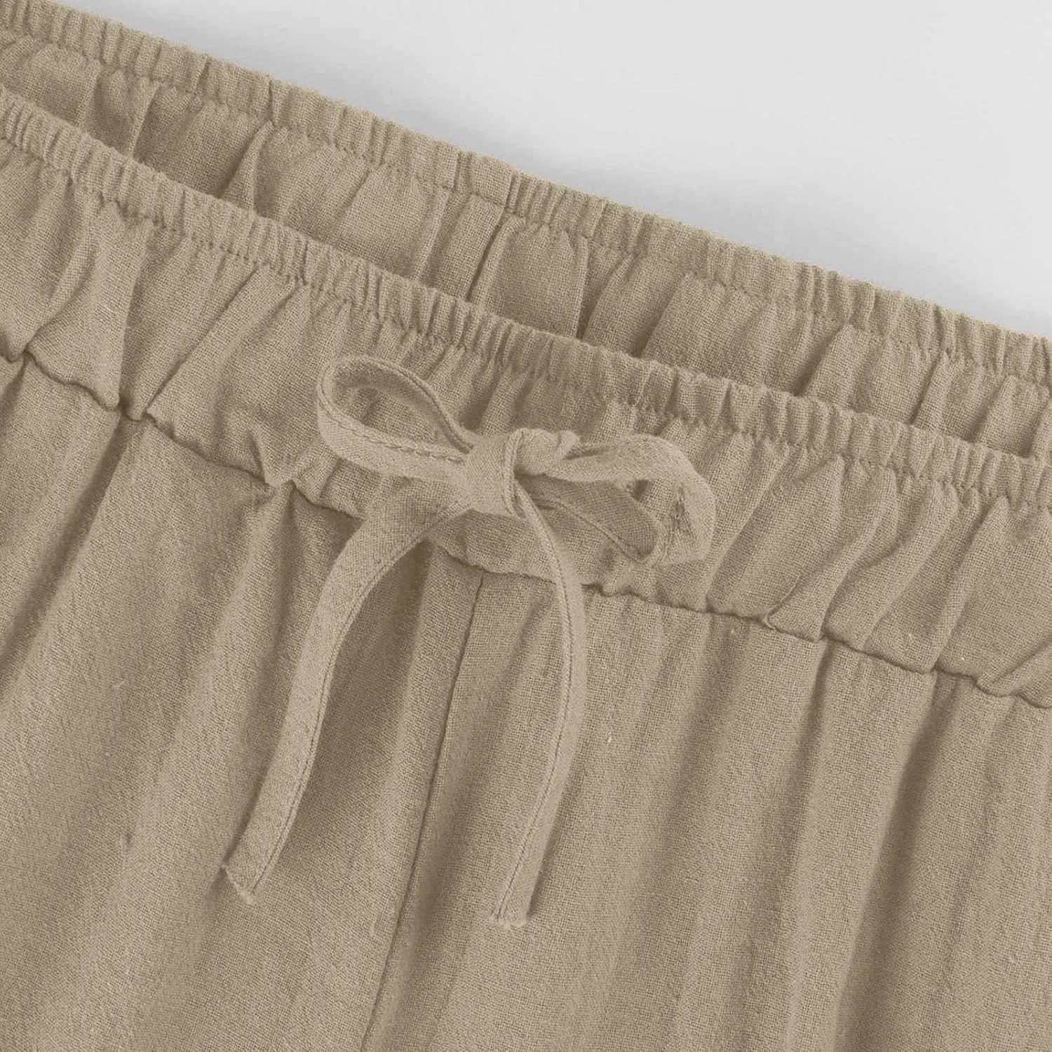 Womens Casual Linen High Waist Pants Drawstring Loose Fit Straight Leg Casual Pants Trousers with Side Pockets