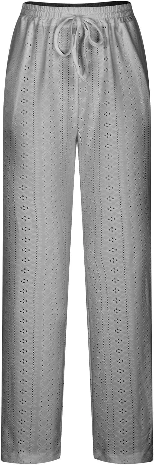 Womens Casual Linen Pants Comfy Soft High Waist Pants Drawstring Loose Fit Pants Summer Pants Trousers with Pockets