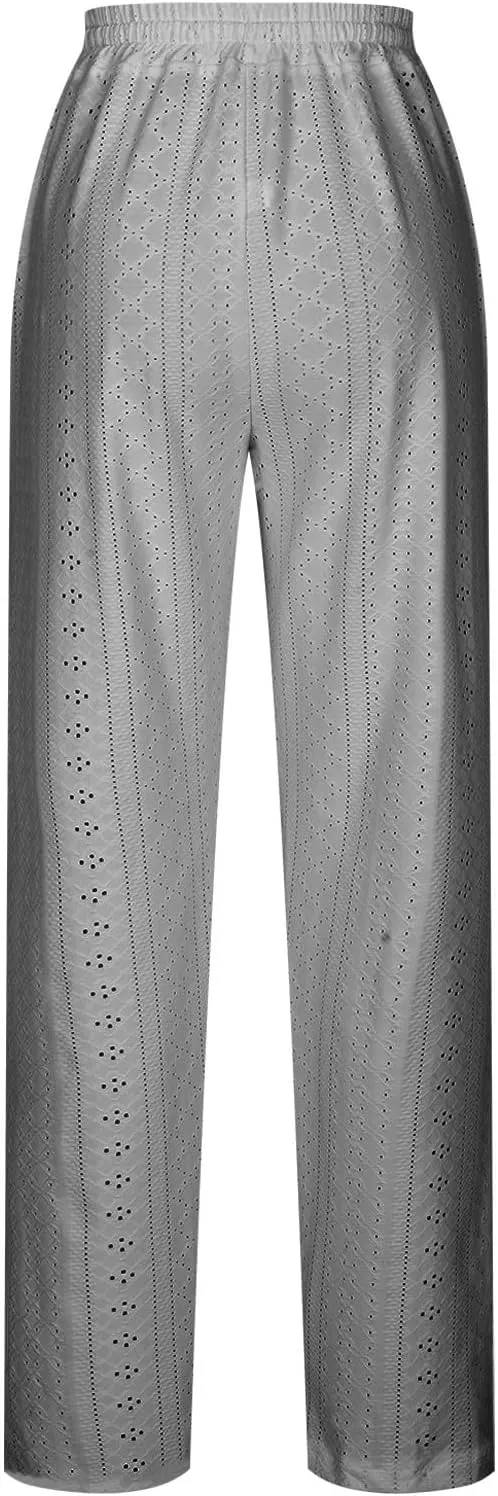 Womens Casual Linen Pants Comfy Soft High Waist Pants Drawstring Loose Fit Pants Summer Pants Trousers with Pockets