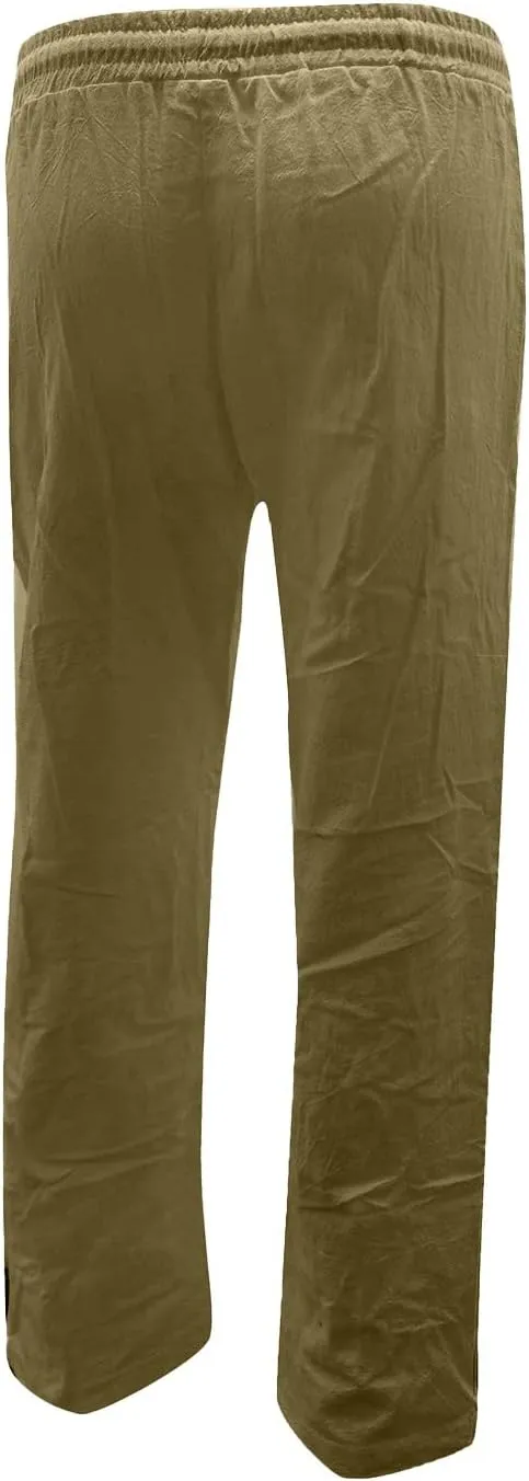 Women's Casual Tapered Pants Drawstring Elastic Waist,Comfortable Linen Trousers with Pockets, Wide-Leg Lounge Pants