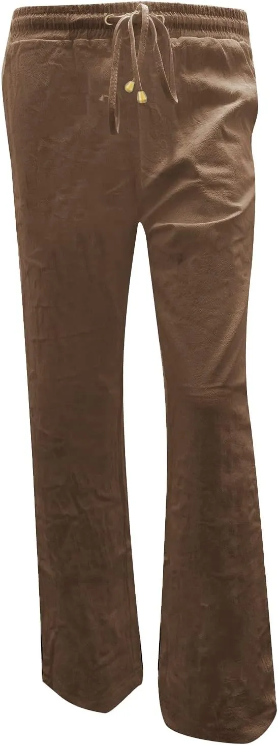 Women's Casual Tapered Pants Drawstring Elastic Waist,Comfortable Linen Trousers with Pockets, Wide-Leg Lounge Pants