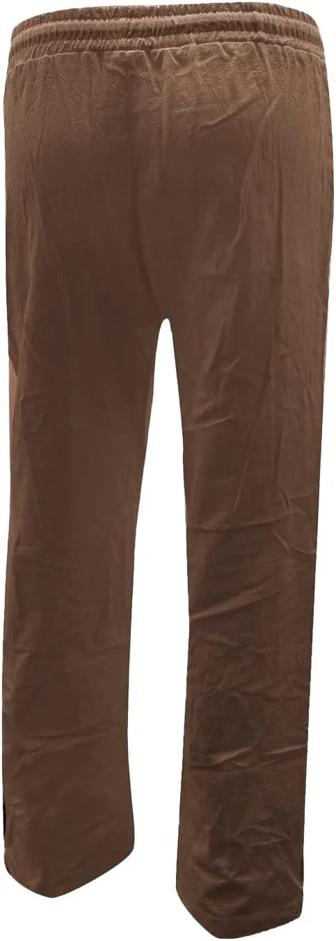 Women's Casual Tapered Pants Drawstring Elastic Waist,Comfortable Linen Trousers with Pockets, Wide-Leg Lounge Pants