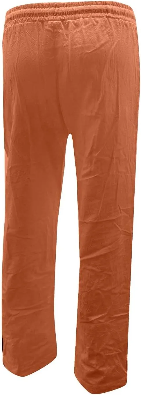Women's Casual Tapered Pants Drawstring Elastic Waist,Comfortable Linen Trousers with Pockets, Wide-Leg Lounge Pants