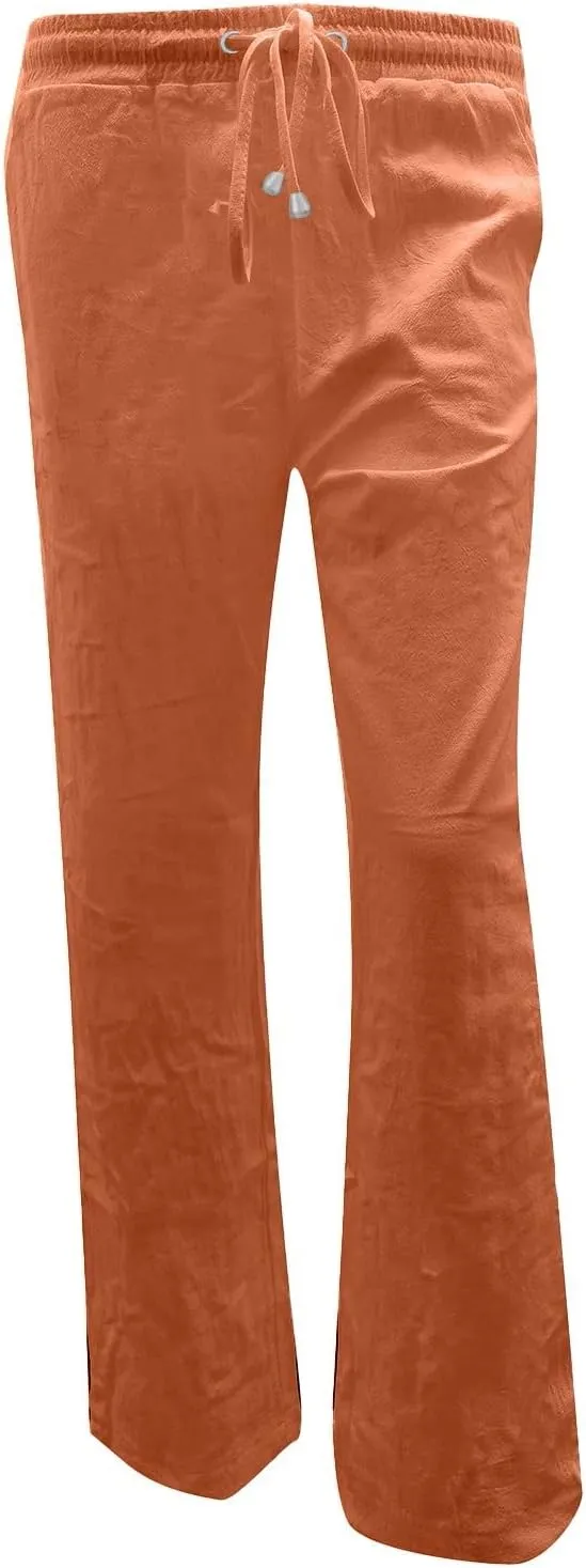 Women's Casual Tapered Pants Drawstring Elastic Waist,Comfortable Linen Trousers with Pockets, Wide-Leg Lounge Pants