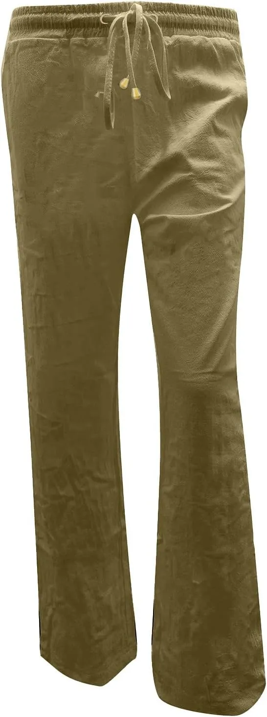 Women's Casual Tapered Pants Drawstring Elastic Waist,Comfortable Linen Trousers with Pockets, Wide-Leg Lounge Pants