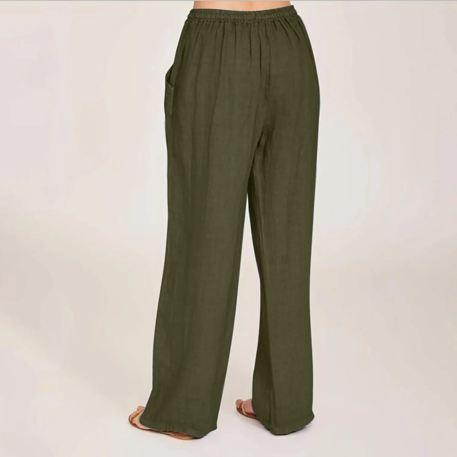 Women's Cotton Linen Palazzo Pants Wide Leg Beach Pants Summer Lightweight Pants Plus Size Lounge Pants with Pockets