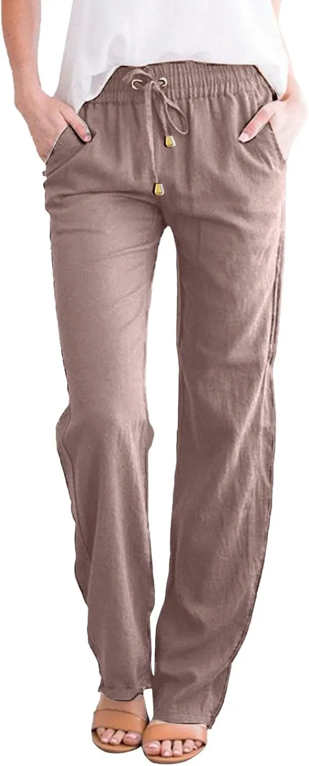 Women's Cotton Linen Pants 2025 Summer Casual Elastic Waist Trousers Relax Fit Comfy Yoga Beach Pant Sweatpants