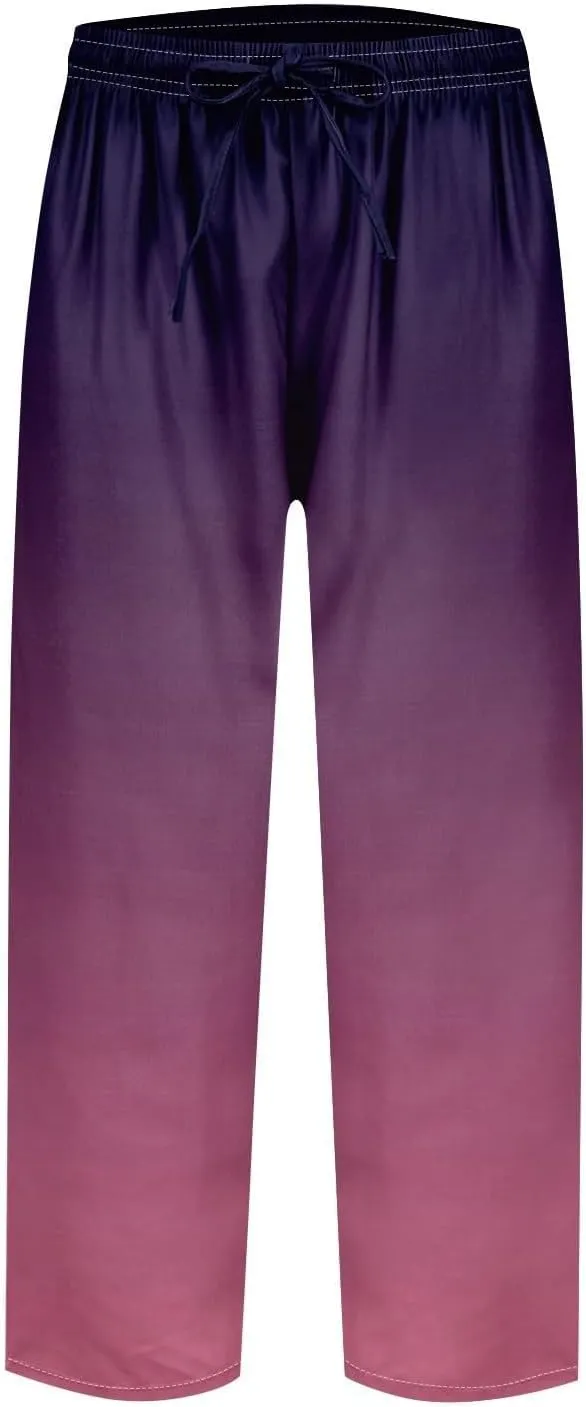 Womens Cotton Linen Pants Drawstring Capri Pants with Pockets Wide Wide Straight Leg Pants Women Elastic Waist Pants