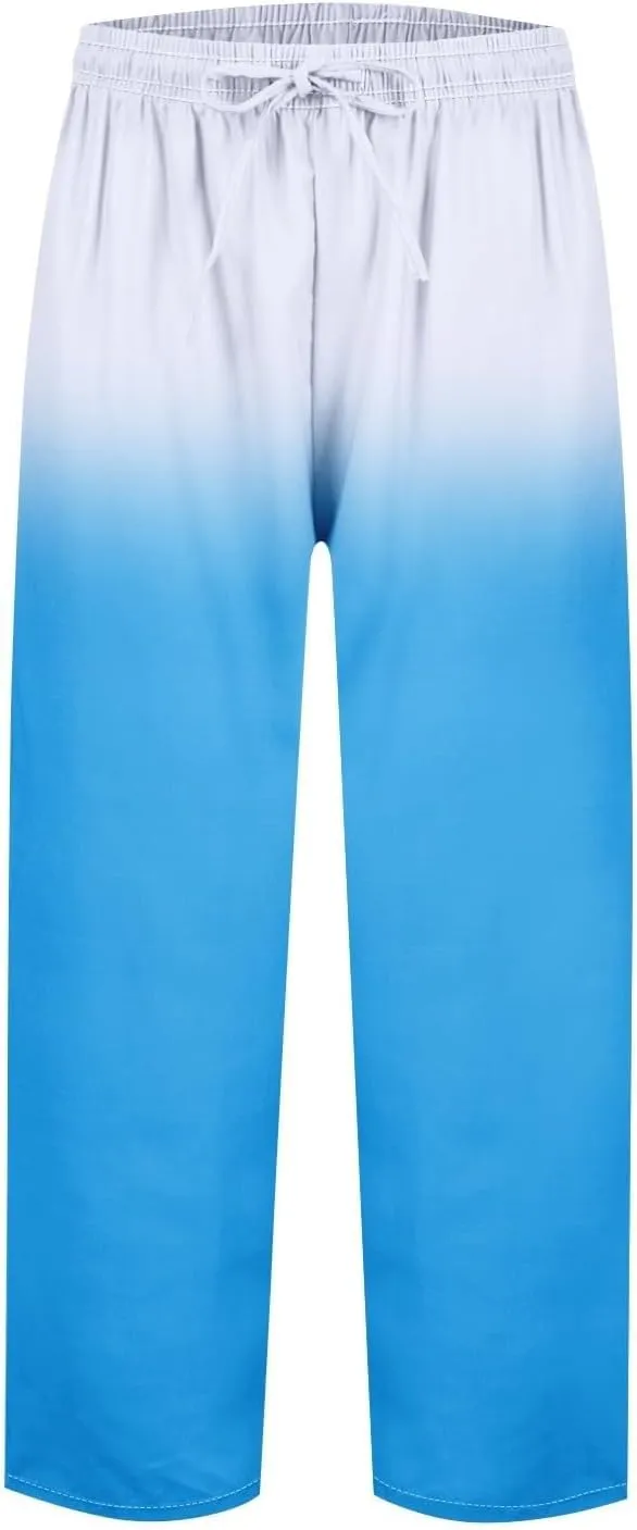 Womens Cotton Linen Pants Drawstring Capri Pants with Pockets Wide Wide Straight Leg Pants Women Elastic Waist Pants