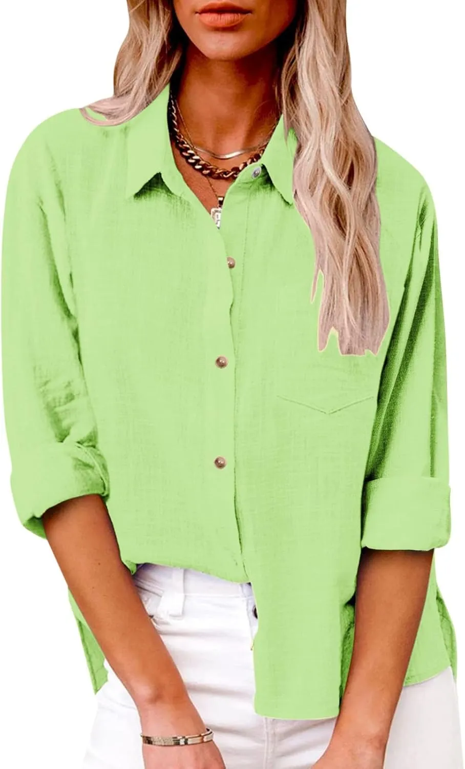 Womens Cotton Linen Shirt 2025 Spring Boyfriend Long Sleeve Solid Color Blouses Loose Work Tops with Pockets