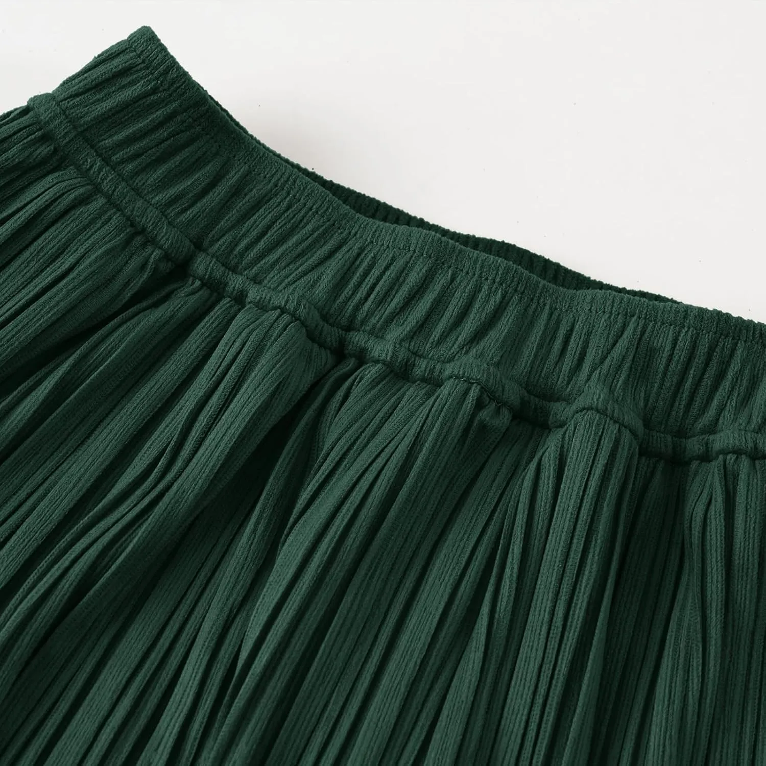 Womens Elastic High Waist Pleated Maxi Skirt Swing Casual A-Line Flowy MaxiLength Retro Long Skirts for Women