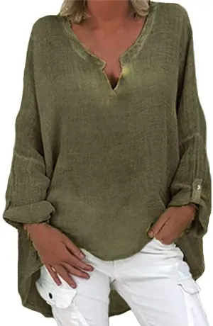 Women's Ethnic Embroidered Floral Shirt Collar Button Summer Loose Short Sleeved Blouse Cotton Linen Tops