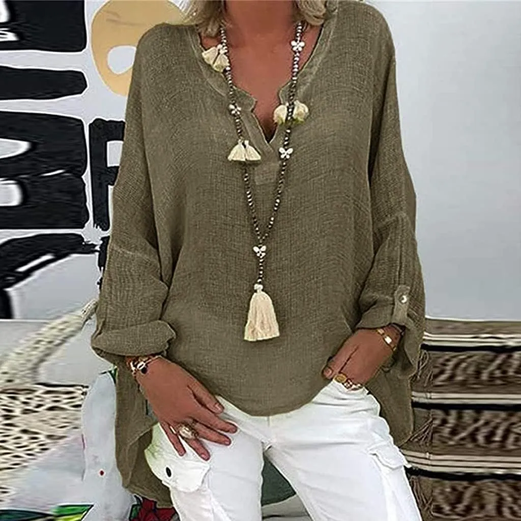 Women's Ethnic Embroidered Floral Shirt Collar Button Summer Loose Short Sleeved Blouse Cotton Linen Tops