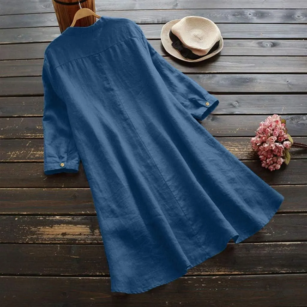 Women's Ethnic Embroidered Floral Shirt Collar Button Summer Loose Short Sleeved Blouse Cotton Linen Tops