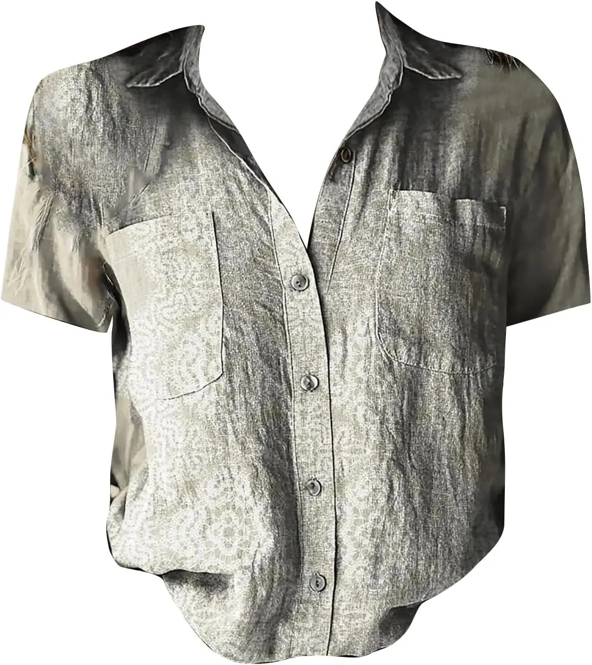 Womens Ethnic Shirts Floral Print Short Sleeve V Neck Button Down Shirt Vintage Causal Boho Blouses Gauze Tunic Tops