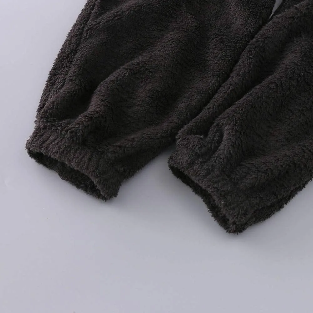 Womens Fleece Onesies Pajamas Jumpsuit Warm Sherpa Romper Sleepwear One Piece Zipper Hooded Playsuit Loungewear