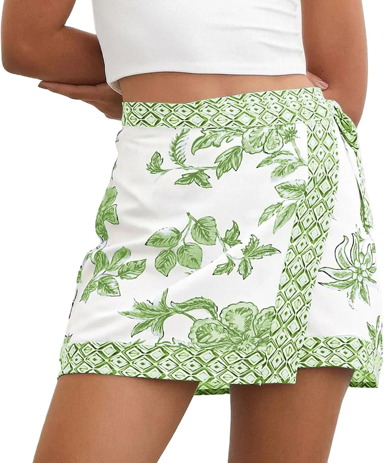 Womens Floral Wrap Mini Skirt Summer Beach Short Skirt Casual Knot Side High Waist A Line Vacation Outfits Skirts