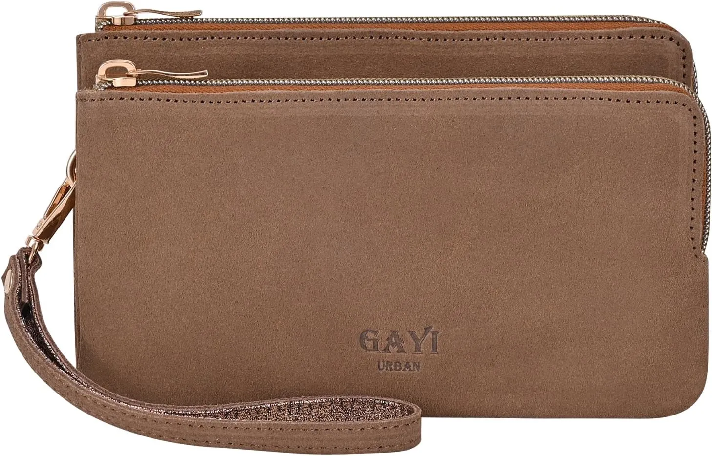 Women's Genuine Leather Double Zip Wristlet Clutch Wallet Purse