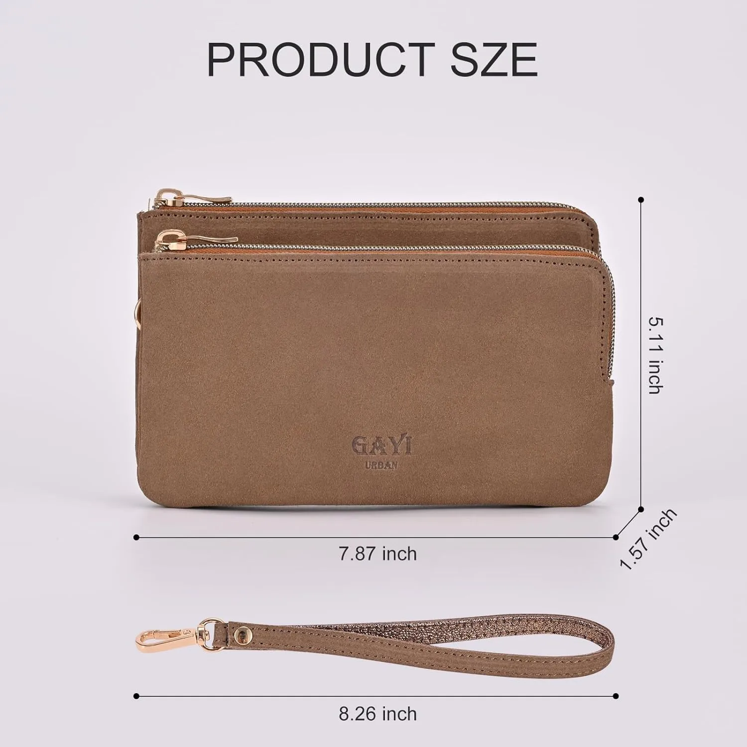 Women's Genuine Leather Double Zip Wristlet Clutch Wallet Purse