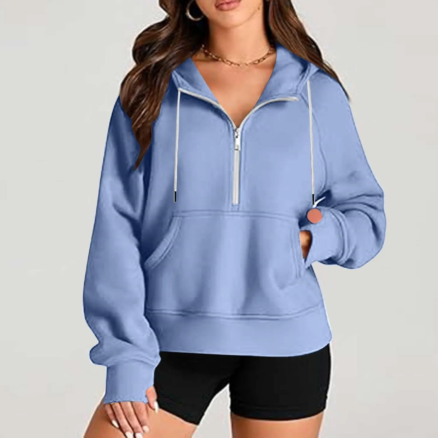 Womens Half Zip Up Hoodies Trendy Cropped Long Sleeve Loose Hooded Pullover Sweatshirt Fall y2k Outfits Clothes