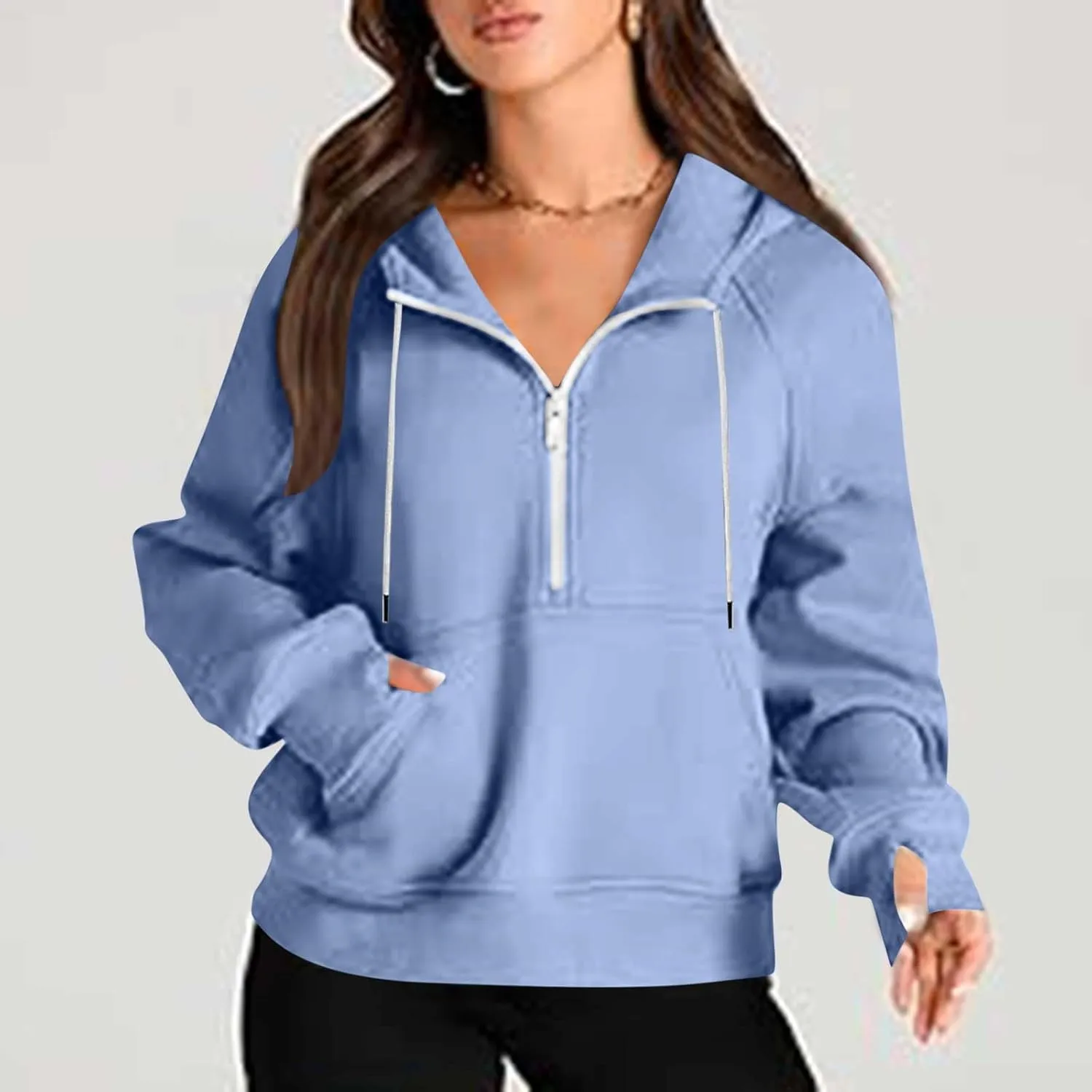 Womens Half Zip Up Hoodies Trendy Cropped Long Sleeve Loose Hooded Pullover Sweatshirt Fall y2k Outfits Clothes