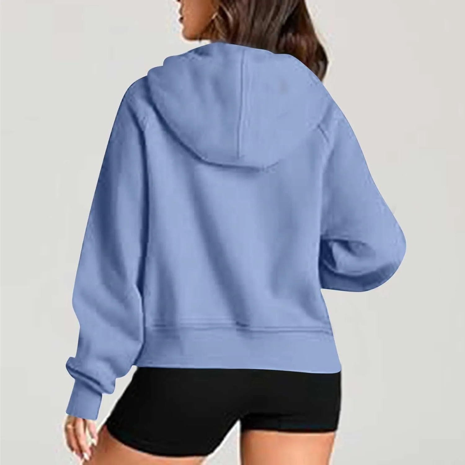 Womens Half Zip Up Hoodies Trendy Cropped Long Sleeve Loose Hooded Pullover Sweatshirt Fall y2k Outfits Clothes